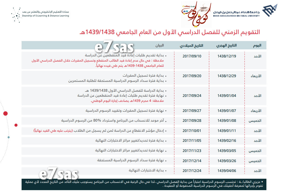 التقويم الزمني جامعة الملك فيصل